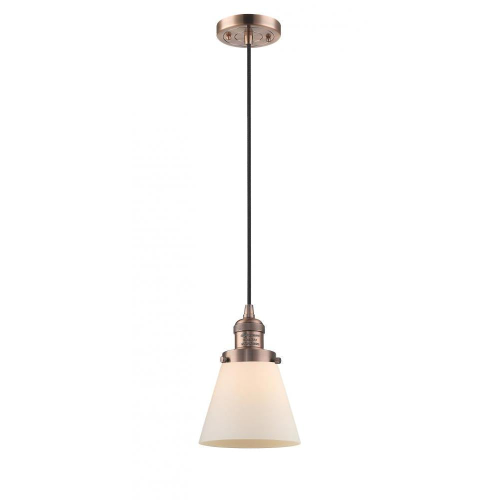 Cone - 1 Light - 6 inch - Antique Copper - Cord hung - Mini Pendant