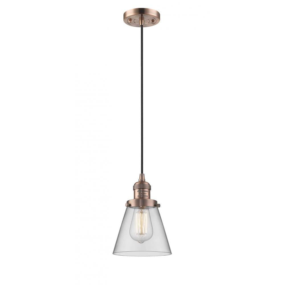 Cone - 1 Light - 6 inch - Antique Copper - Cord hung - Mini Pendant