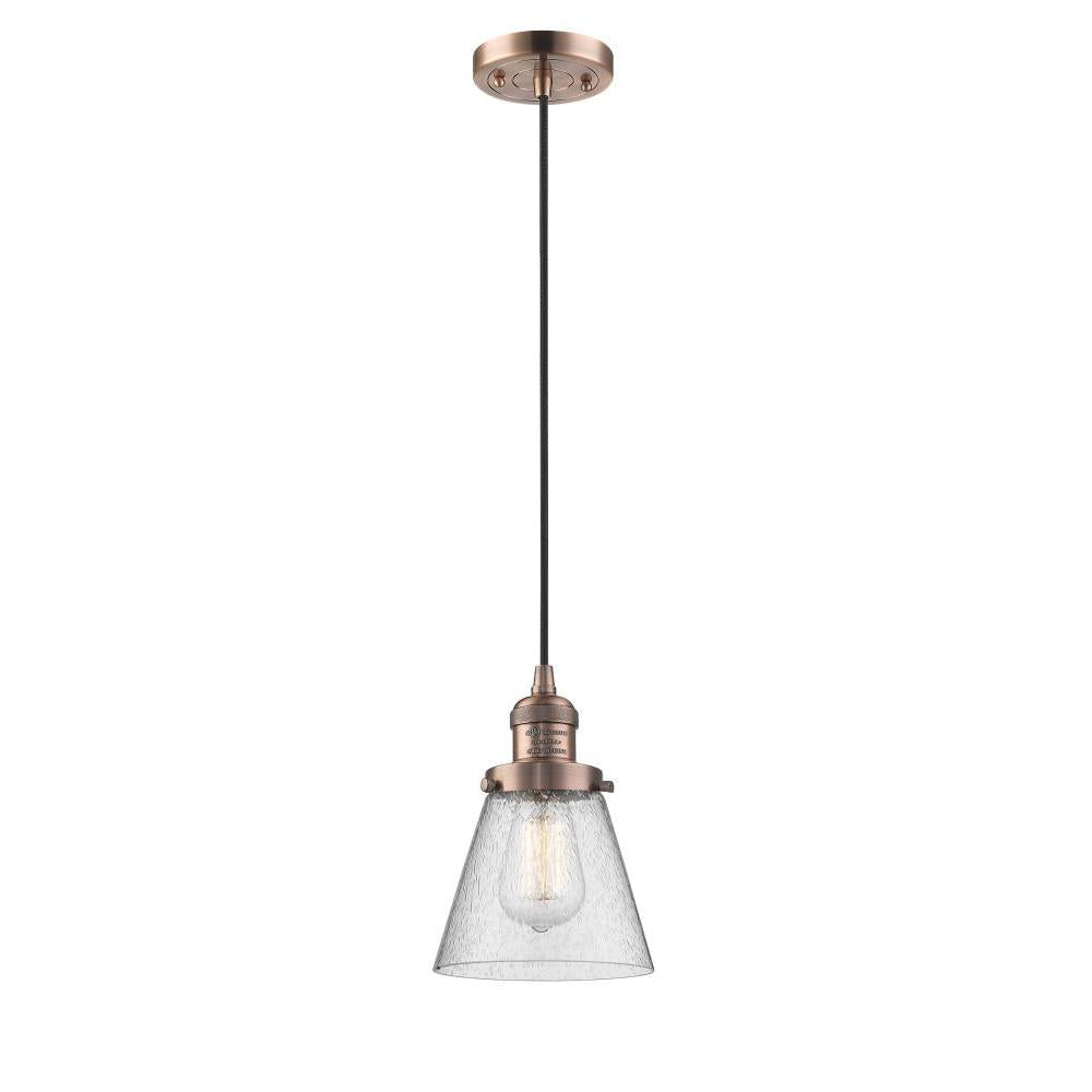 Cone - 1 Light - 6 inch - Antique Copper - Cord hung - Mini Pendant