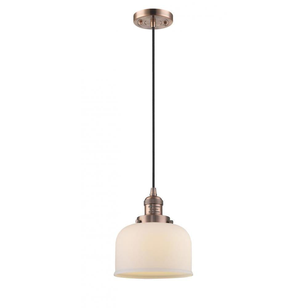 Bell - 1 Light - 8 inch - Antique Copper - Cord hung - Mini Pendant