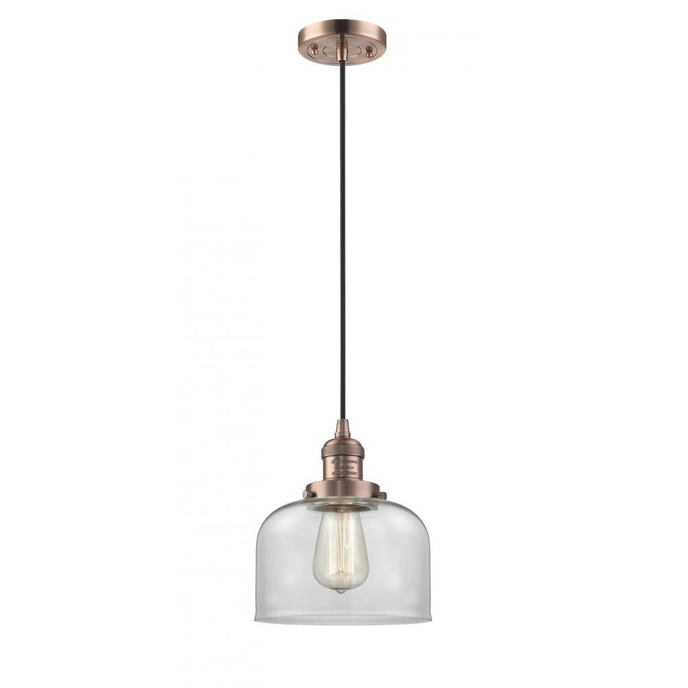 Bell - 1 Light - 8 inch - Antique Copper - Cord hung - Mini Pendant