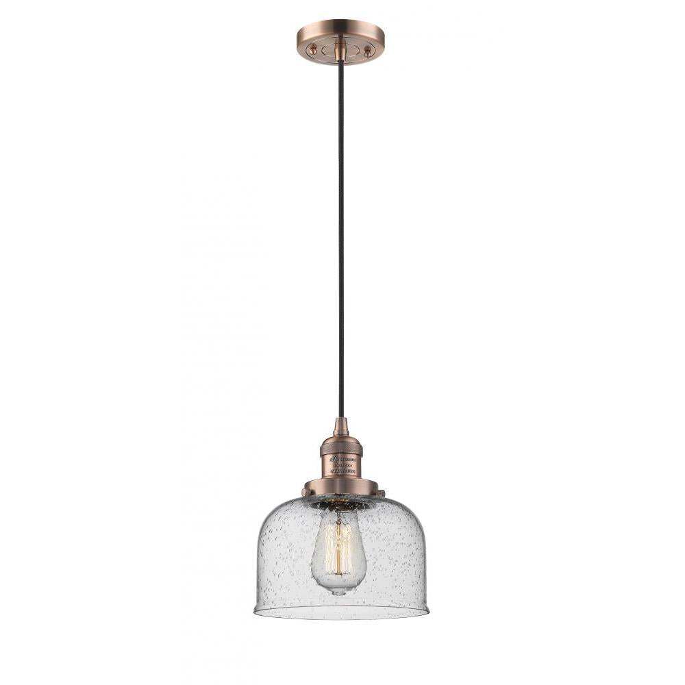 Bell - 1 Light - 8 inch - Antique Copper - Cord hung - Mini Pendant