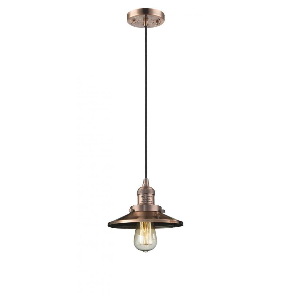 Railroad - 1 Light - 8 inch - Antique Copper - Cord hung - Mini Pendant