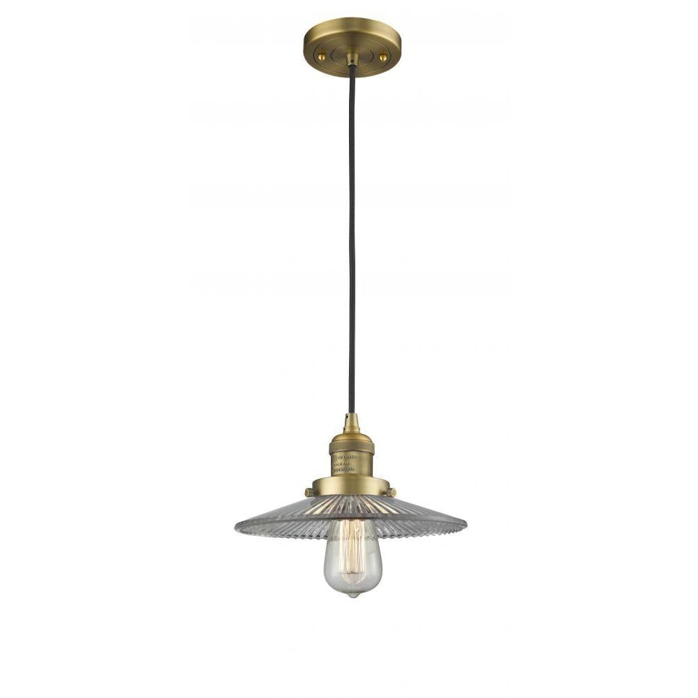 Halophane - 1 Light - 9 inch - Brushed Brass - Cord hung - Mini Pendant