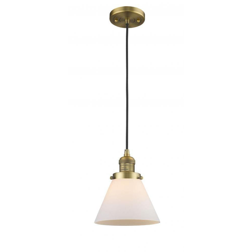 Cone - 1 Light - 8 inch - Brushed Brass - Cord hung - Mini Pendant