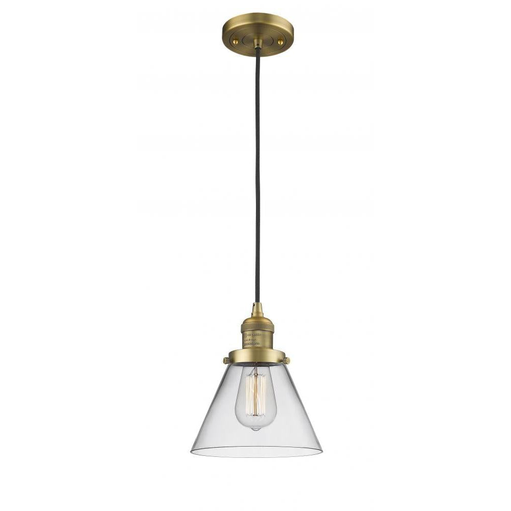Cone - 1 Light - 8 inch - Brushed Brass - Cord hung - Mini Pendant