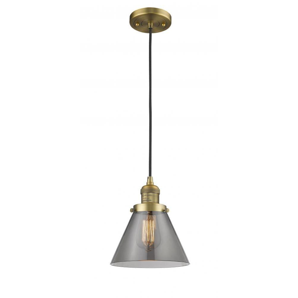 Cone - 1 Light - 8 inch - Brushed Brass - Cord hung - Mini Pendant