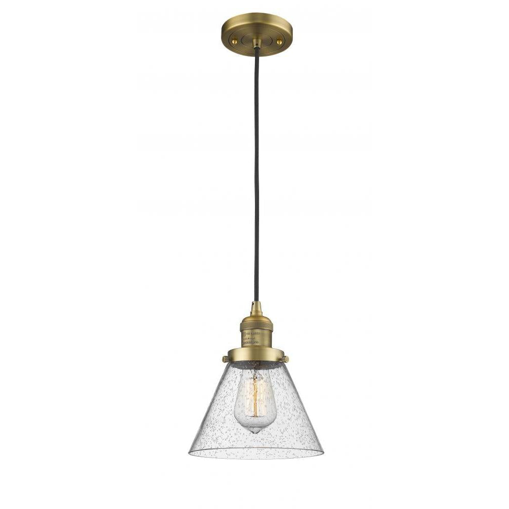 Cone - 1 Light - 8 inch - Brushed Brass - Cord hung - Mini Pendant