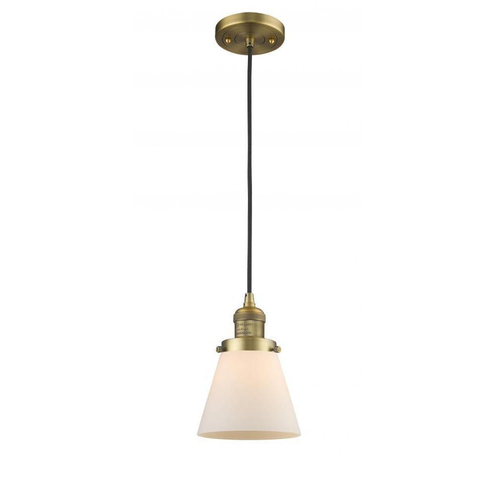 Cone - 1 Light - 6 inch - Brushed Brass - Cord hung - Mini Pendant