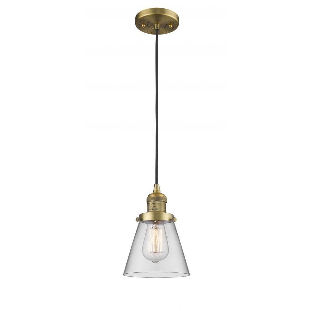 Cone - 1 Light - 6 inch - Brushed Brass - Cord hung - Mini Pendant