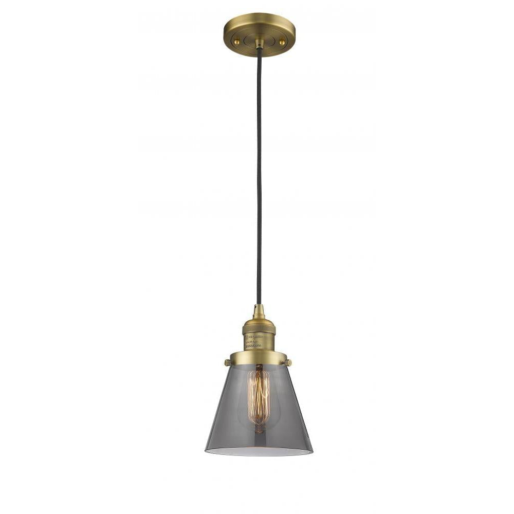 Cone - 1 Light - 6 inch - Brushed Brass - Cord hung - Mini Pendant