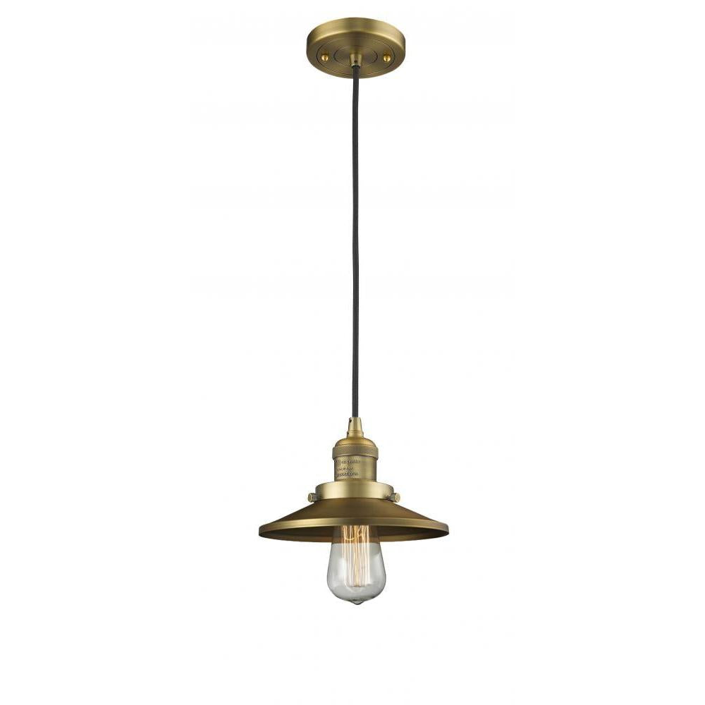 Railroad - 1 Light - 8 inch - Brushed Brass - Cord hung - Mini Pendant