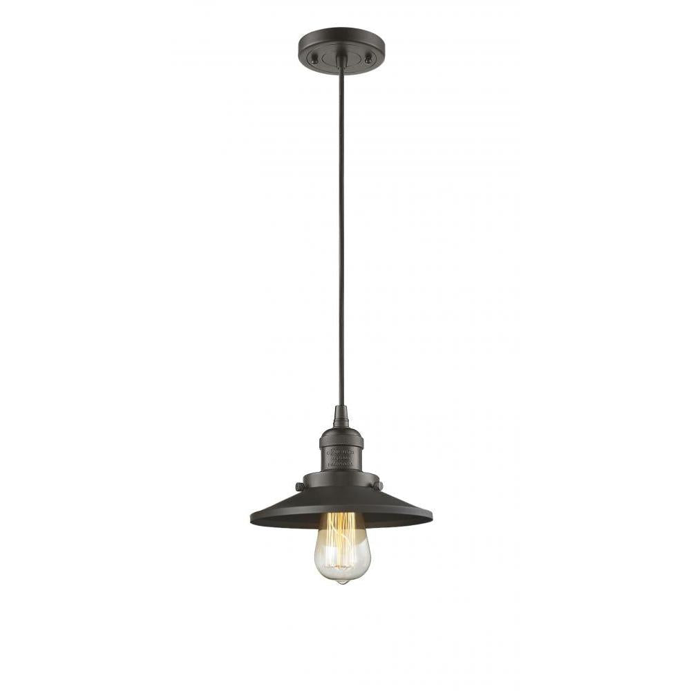 Railroad - 1 Light - 8 inch - Oil Rubbed Bronze - Cord hung - Mini Pendant