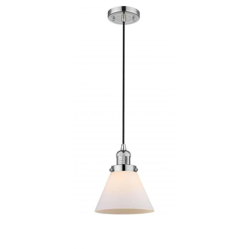 Cone - 1 Light - 8 inch - Polished Nickel - Cord hung - Mini Pendant