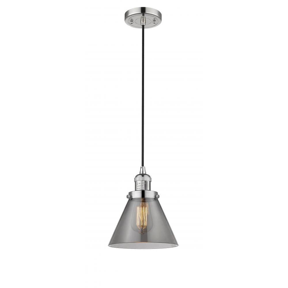 Cone - 1 Light - 8 inch - Polished Nickel - Cord hung - Mini Pendant