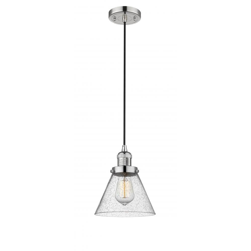 Cone - 1 Light - 8 inch - Polished Nickel - Cord hung - Mini Pendant