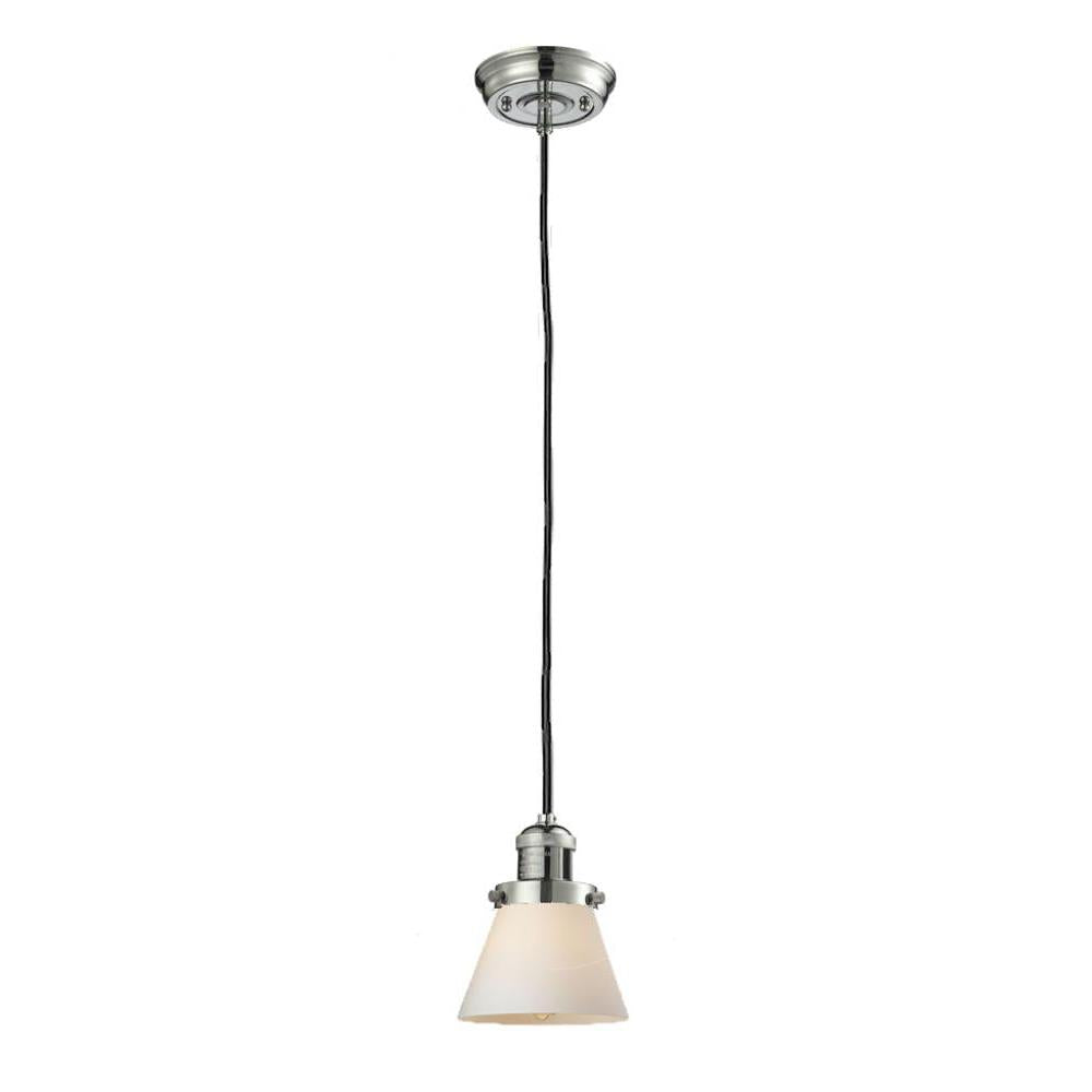 Cone - 1 Light - 6 inch - Polished Nickel - Cord hung - Mini Pendant