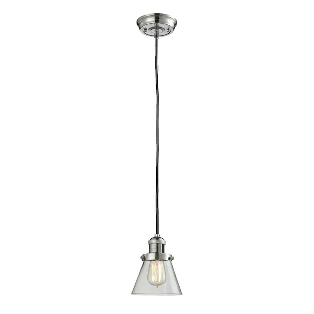 Cone - 1 Light - 6 inch - Polished Nickel - Cord hung - Mini Pendant