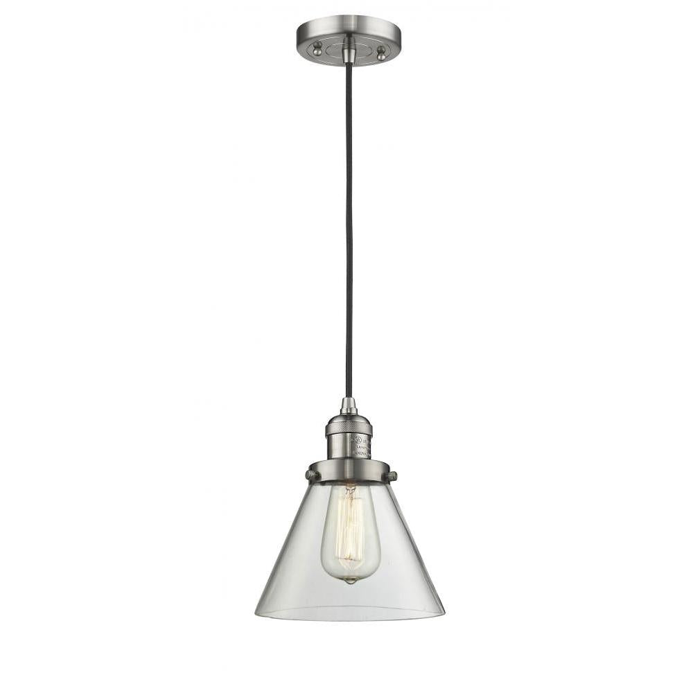 Cone - 1 Light - 8 inch - Brushed Satin Nickel - Cord hung - Mini Pendant