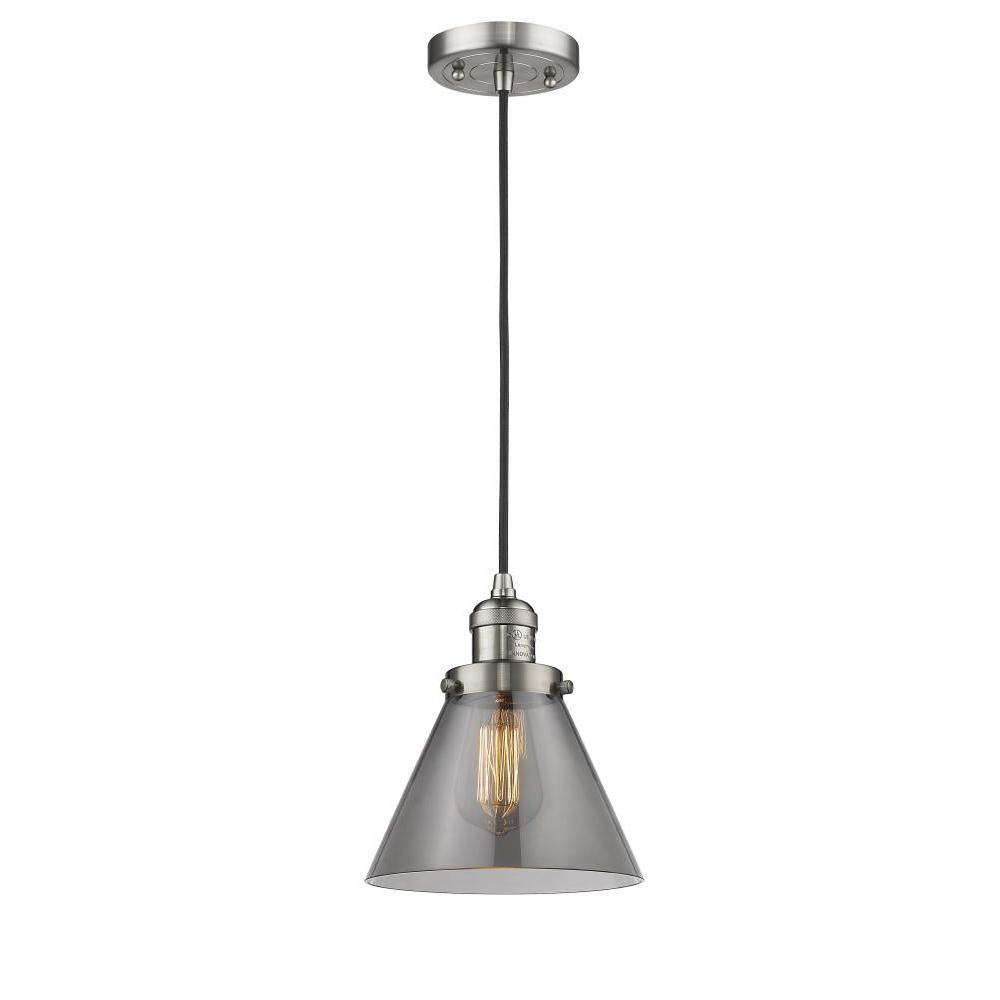 Cone - 1 Light - 8 inch - Brushed Satin Nickel - Cord hung - Mini Pendant
