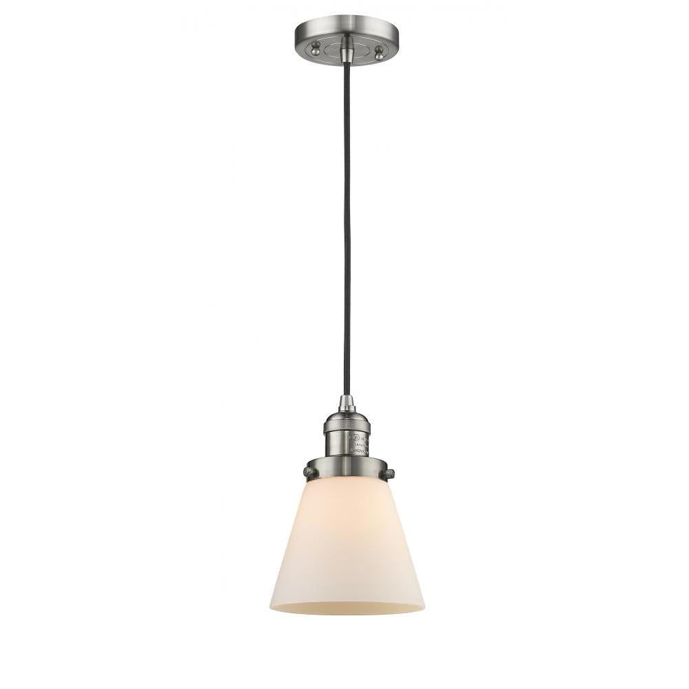 Cone - 1 Light - 6 inch - Brushed Satin Nickel - Cord hung - Mini Pendant