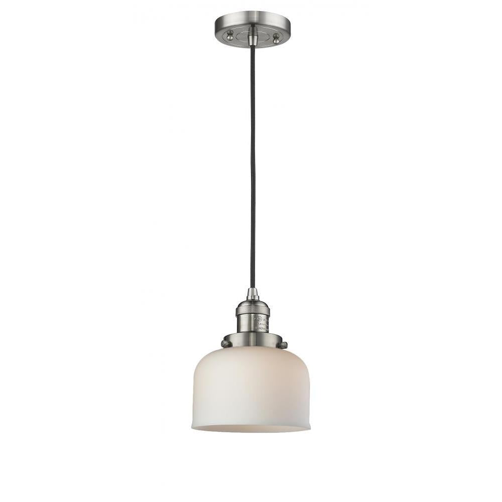 Bell - 1 Light - 8 inch - Brushed Satin Nickel - Cord hung - Mini Pendant