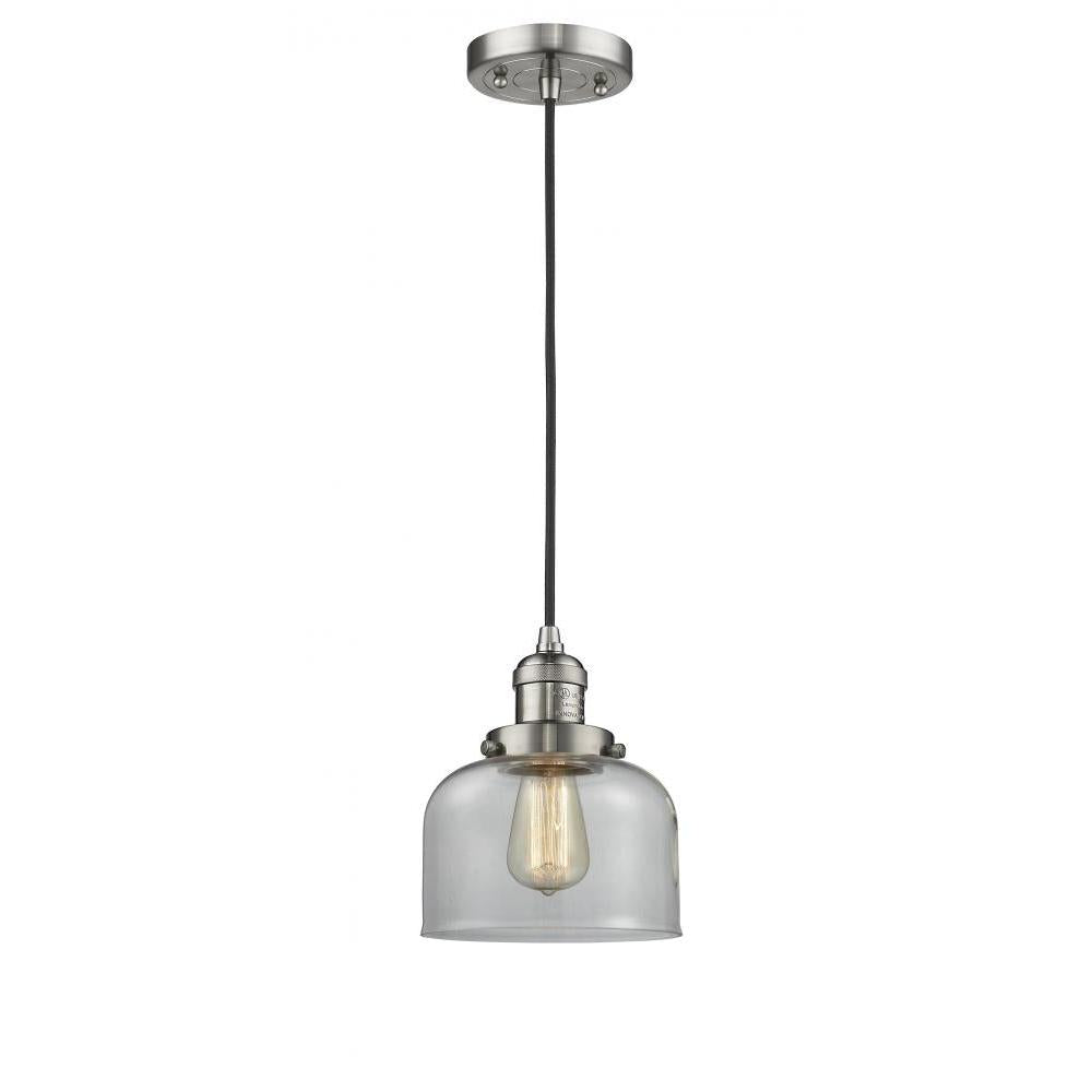 Bell - 1 Light - 8 inch - Brushed Satin Nickel - Cord hung - Mini Pendant