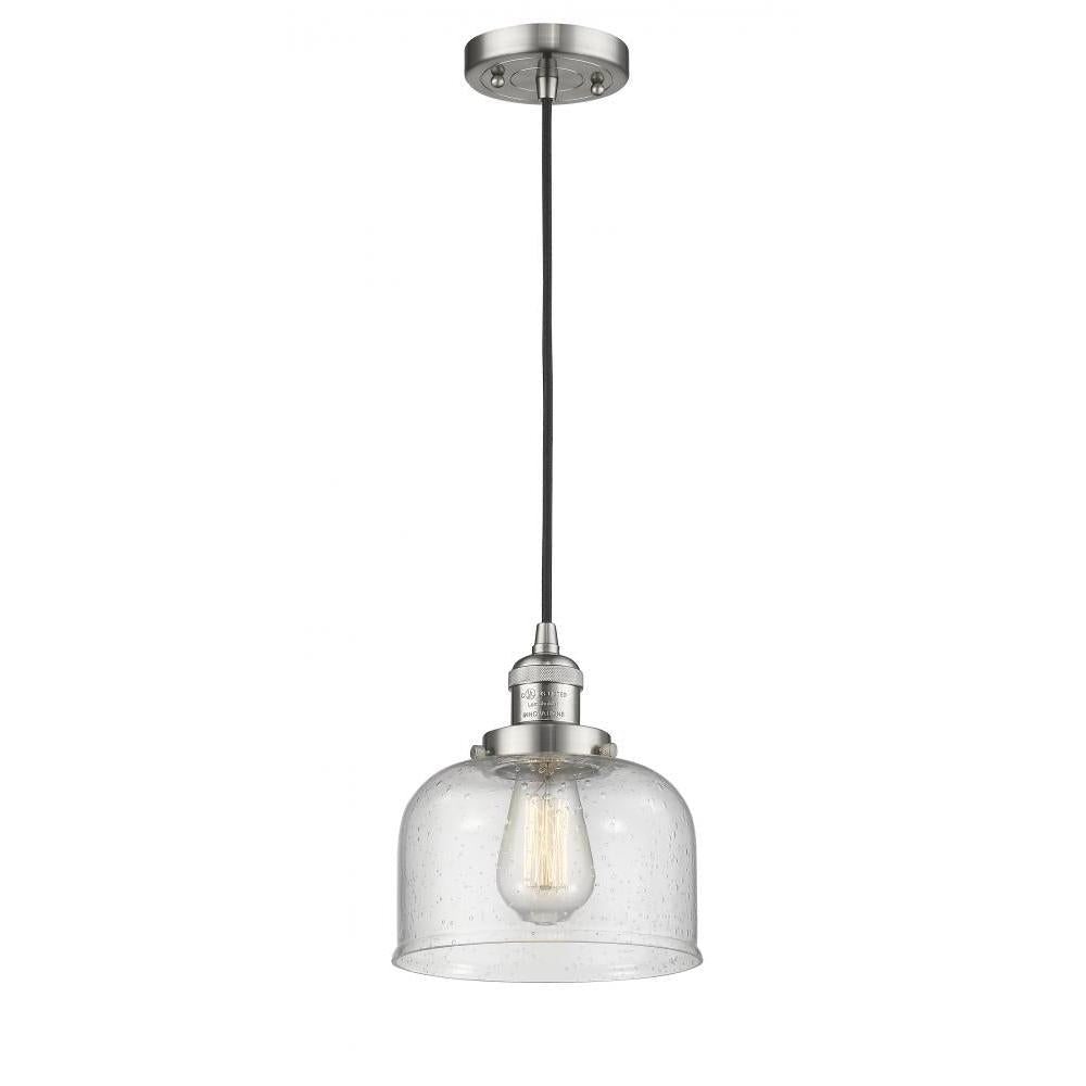 Bell - 1 Light - 8 inch - Brushed Satin Nickel - Cord hung - Mini Pendant