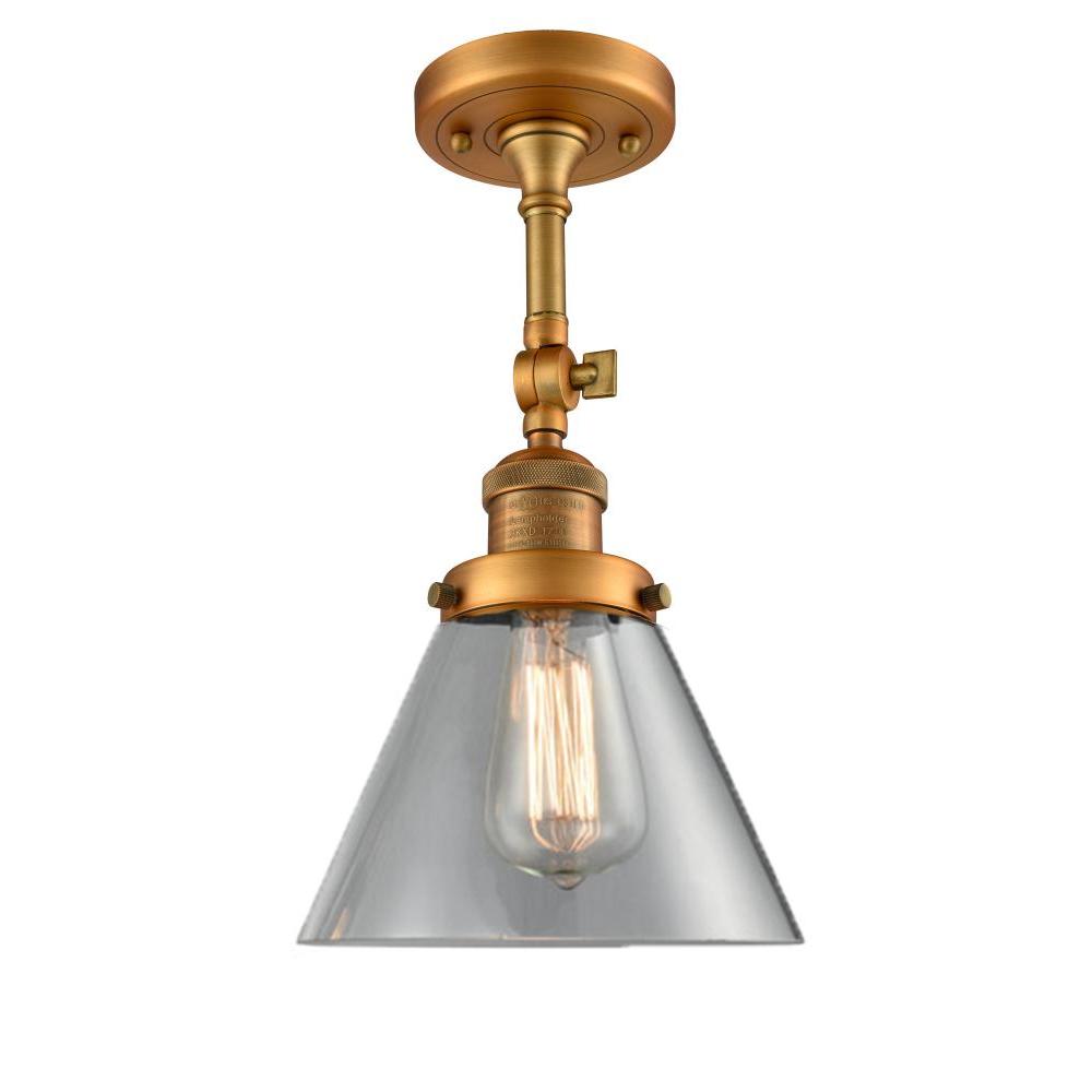 Cone - 1 Light - 8 inch - Brushed Brass - Adjustable Semi-Flush Mount