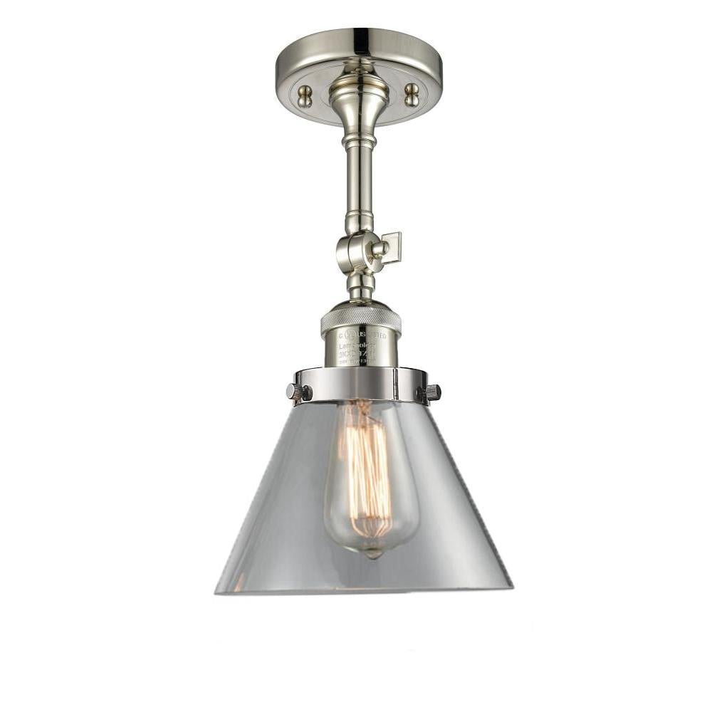 Cone - 1 Light - 8 inch - Polished Nickel - Adjustable Semi-Flush Mount