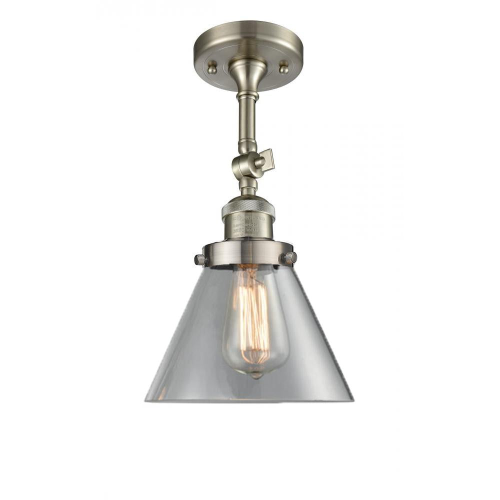 Cone - 1 Light - 8 inch - Brushed Satin Nickel - Adjustable Semi-Flush Mount