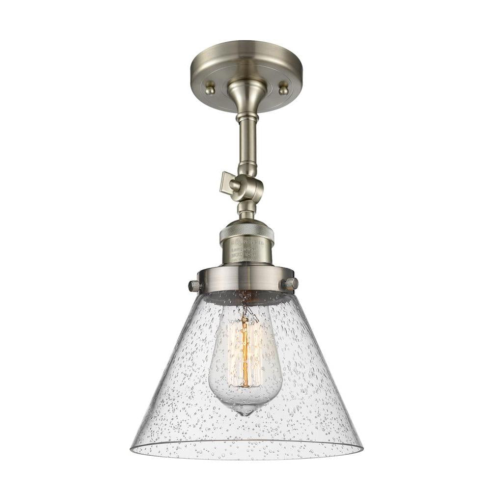 Cone - 1 Light - 8 inch - Brushed Satin Nickel - Adjustable Semi-Flush Mount