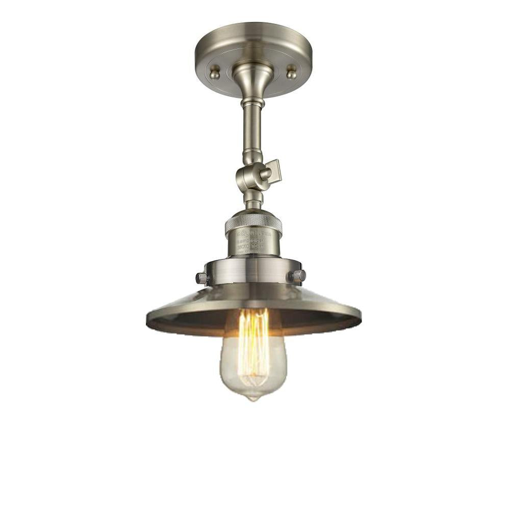 Railroad - 1 Light - 8 inch - Brushed Satin Nickel - Adjustable Semi-Flush Mount