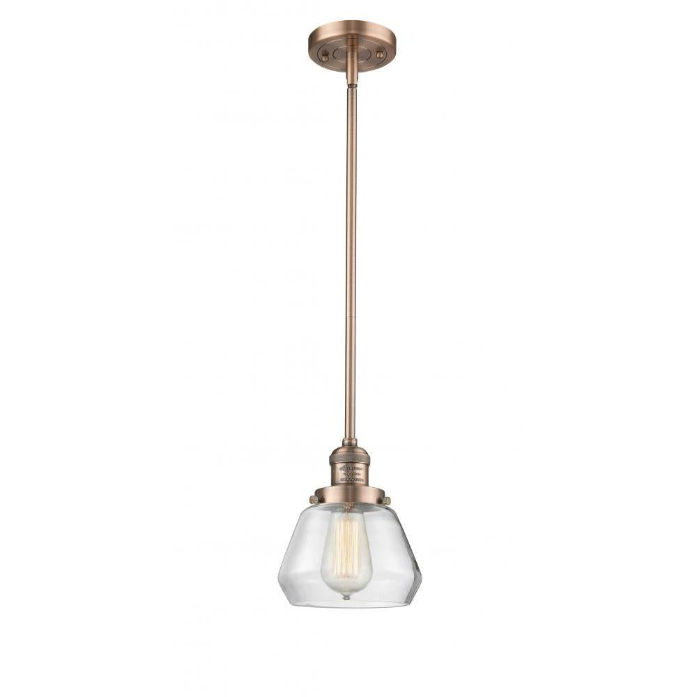 Fulton - 1 Light - 7 inch - Antique Copper - Stem Hung - Mini Pendant