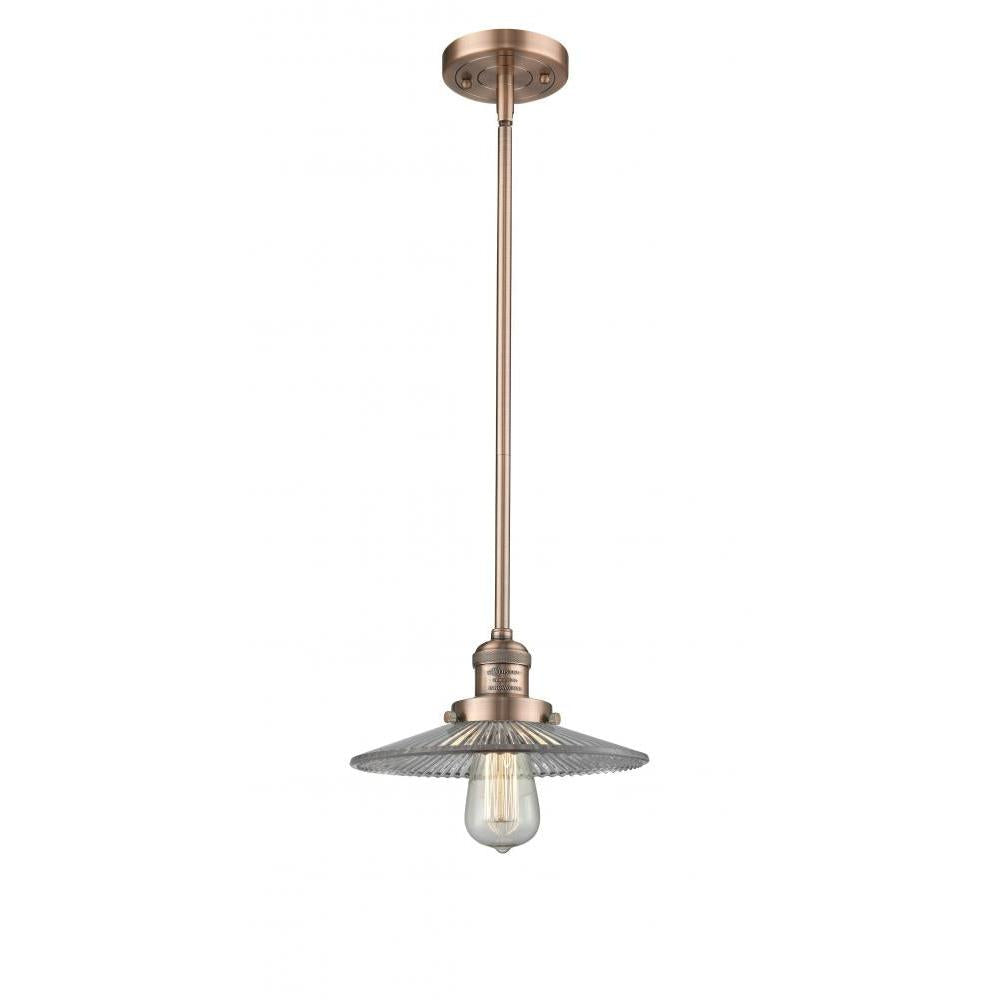 Halophane - 1 Light - 9 inch - Antique Copper - Stem Hung - Mini Pendant