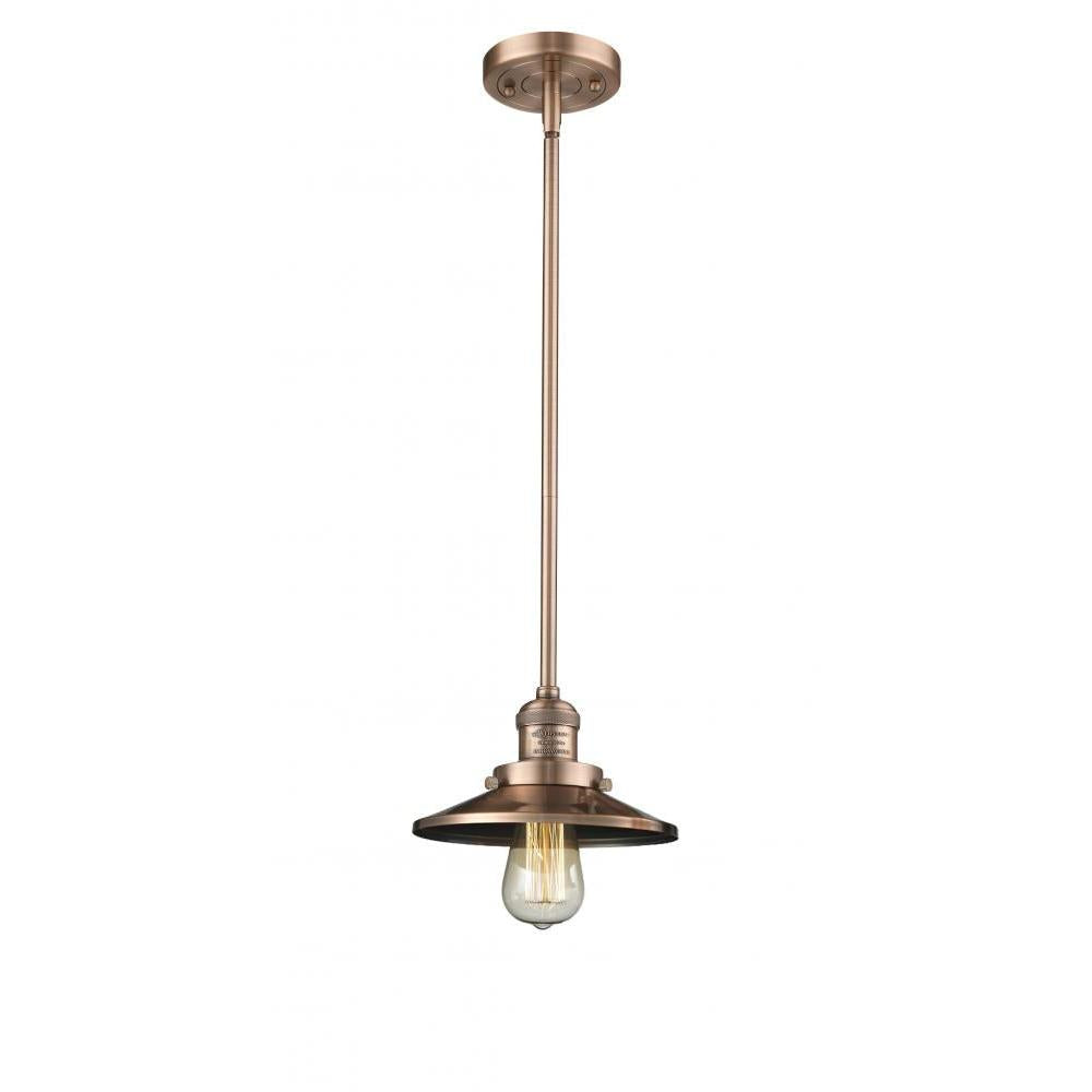 Railroad - 1 Light - 8 inch - Antique Copper - Stem Hung - Mini Pendant