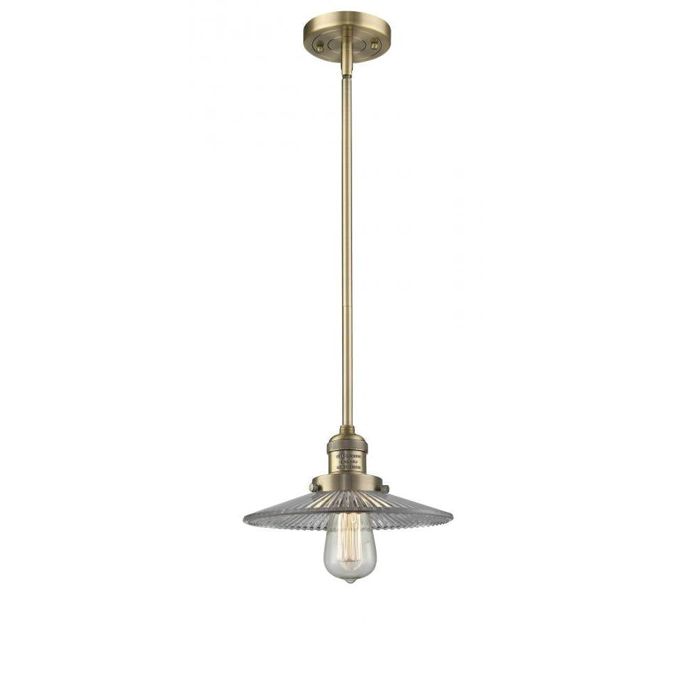 Halophane - 1 Light - 9 inch - Brushed Brass - Stem Hung - Mini Pendant