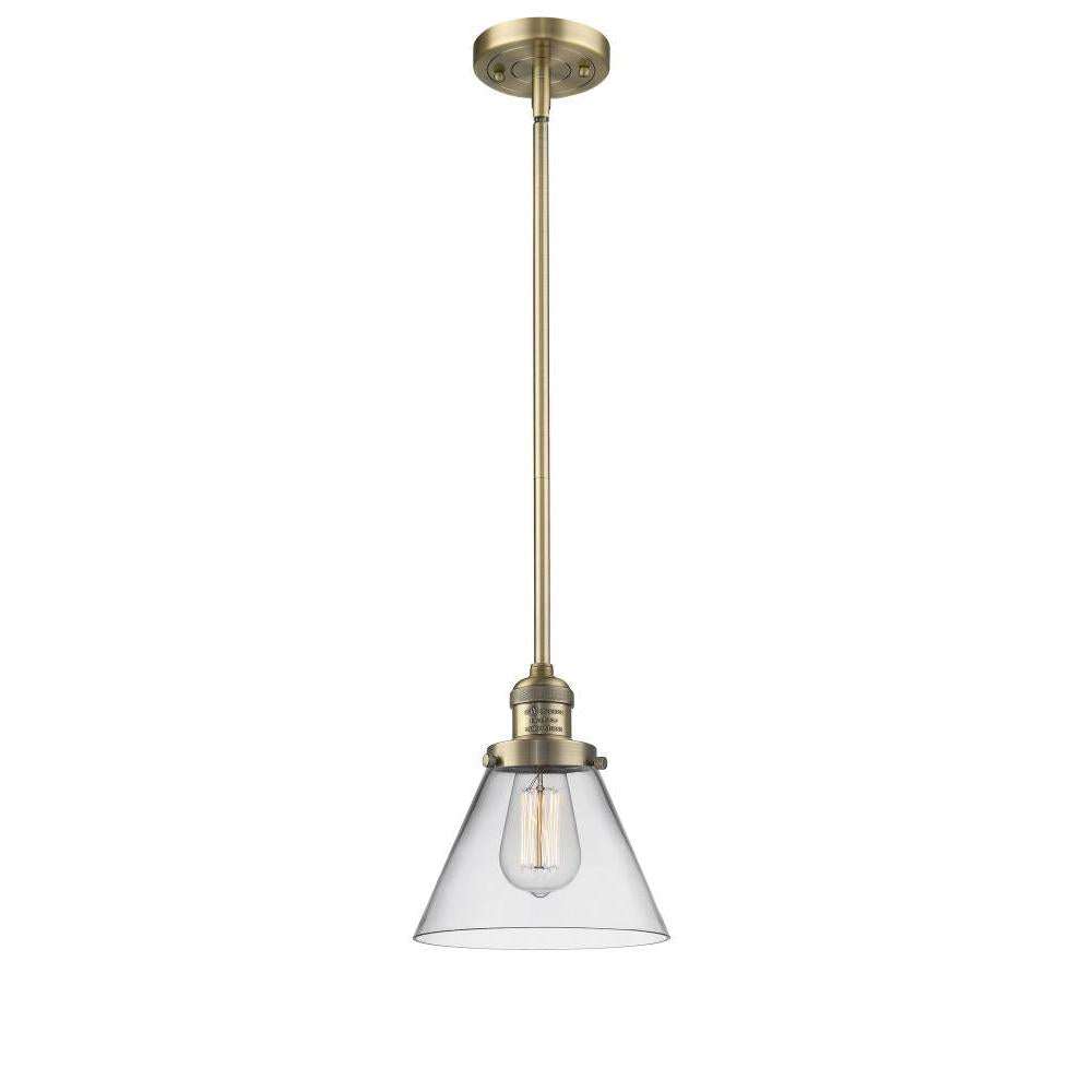 Cone - 1 Light - 8 inch - Brushed Brass - Stem Hung - Mini Pendant