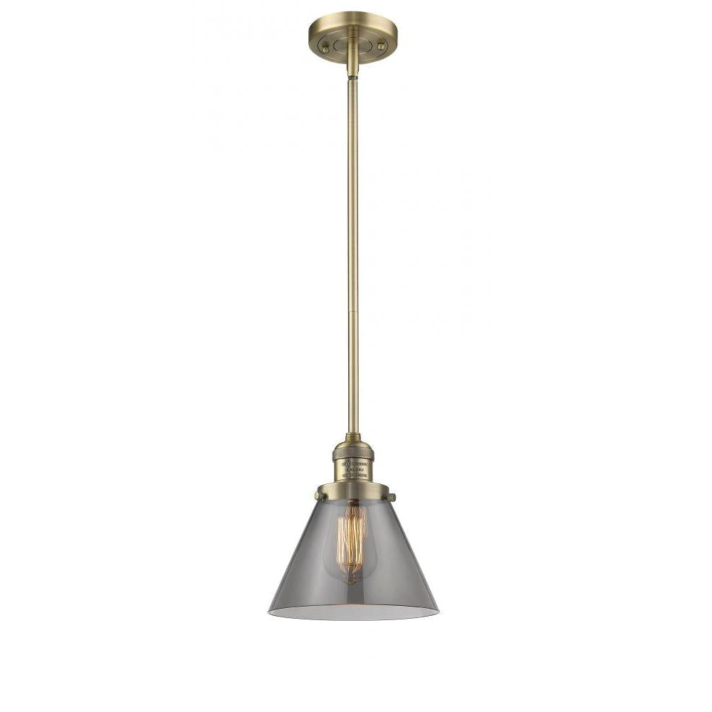 Cone - 1 Light - 8 inch - Brushed Brass - Stem Hung - Mini Pendant
