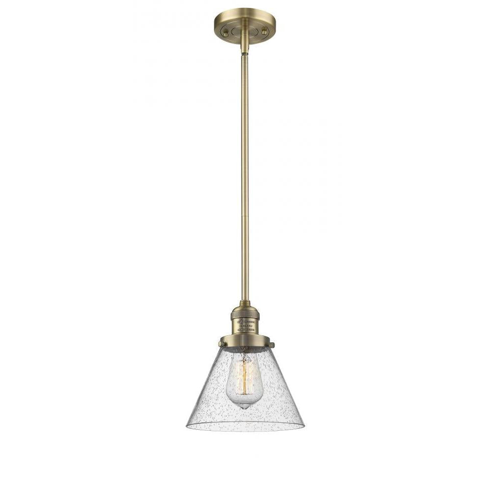 Cone - 1 Light - 8 inch - Brushed Brass - Stem Hung - Mini Pendant