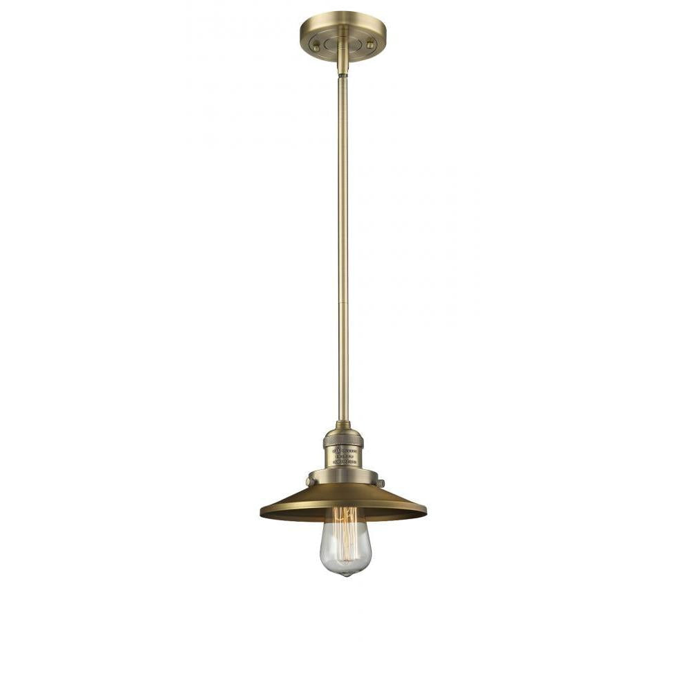Railroad - 1 Light - 8 inch - Brushed Brass - Stem Hung - Mini Pendant