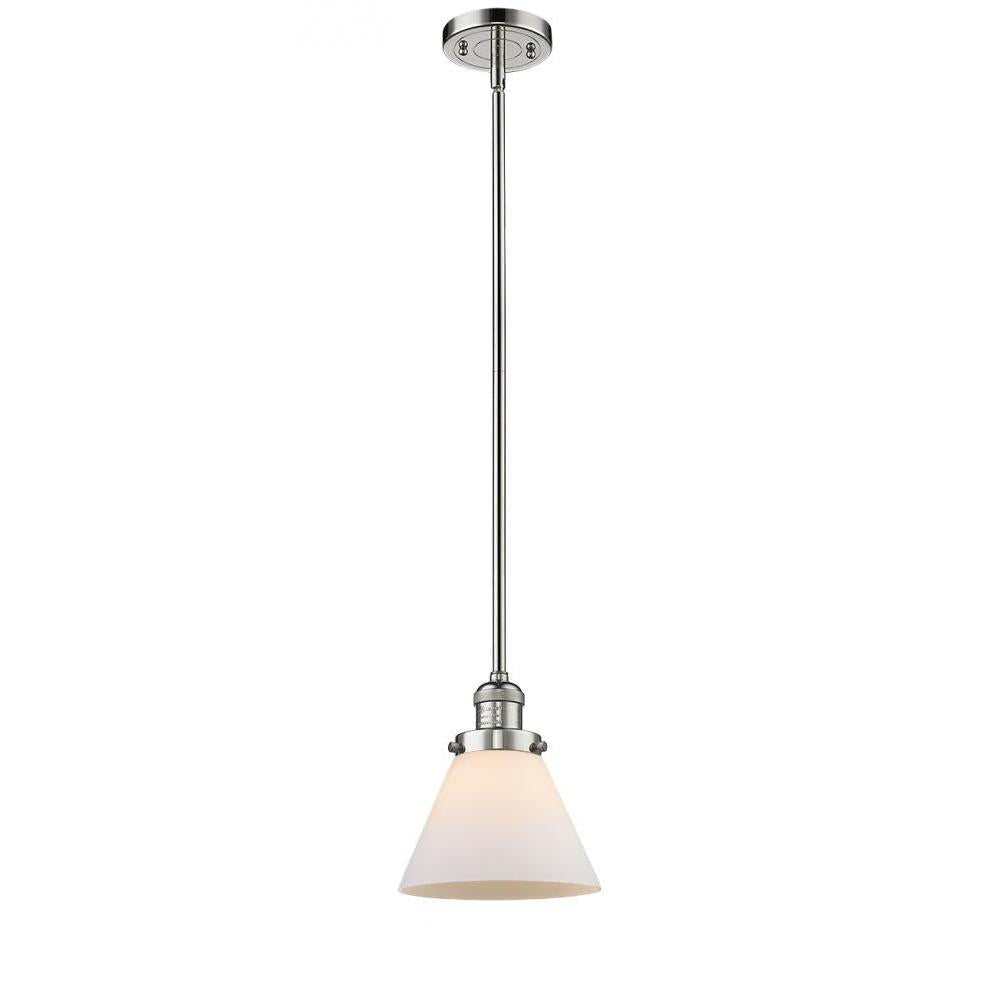 Cone - 1 Light - 8 inch - Polished Nickel - Stem Hung - Mini Pendant