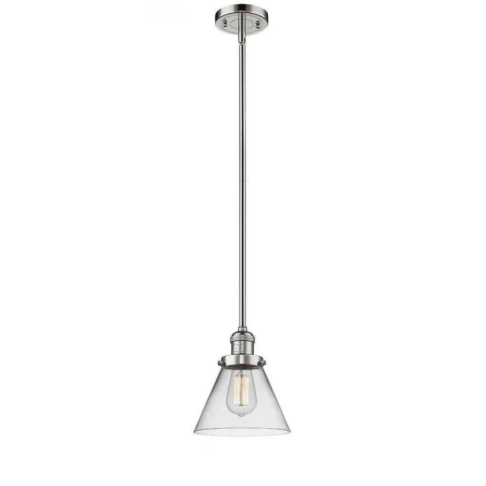 Cone - 1 Light - 8 inch - Polished Nickel - Stem Hung - Mini Pendant
