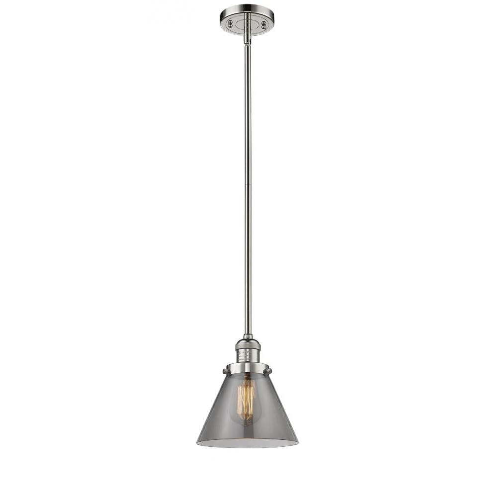 Cone - 1 Light - 8 inch - Polished Nickel - Stem Hung - Mini Pendant