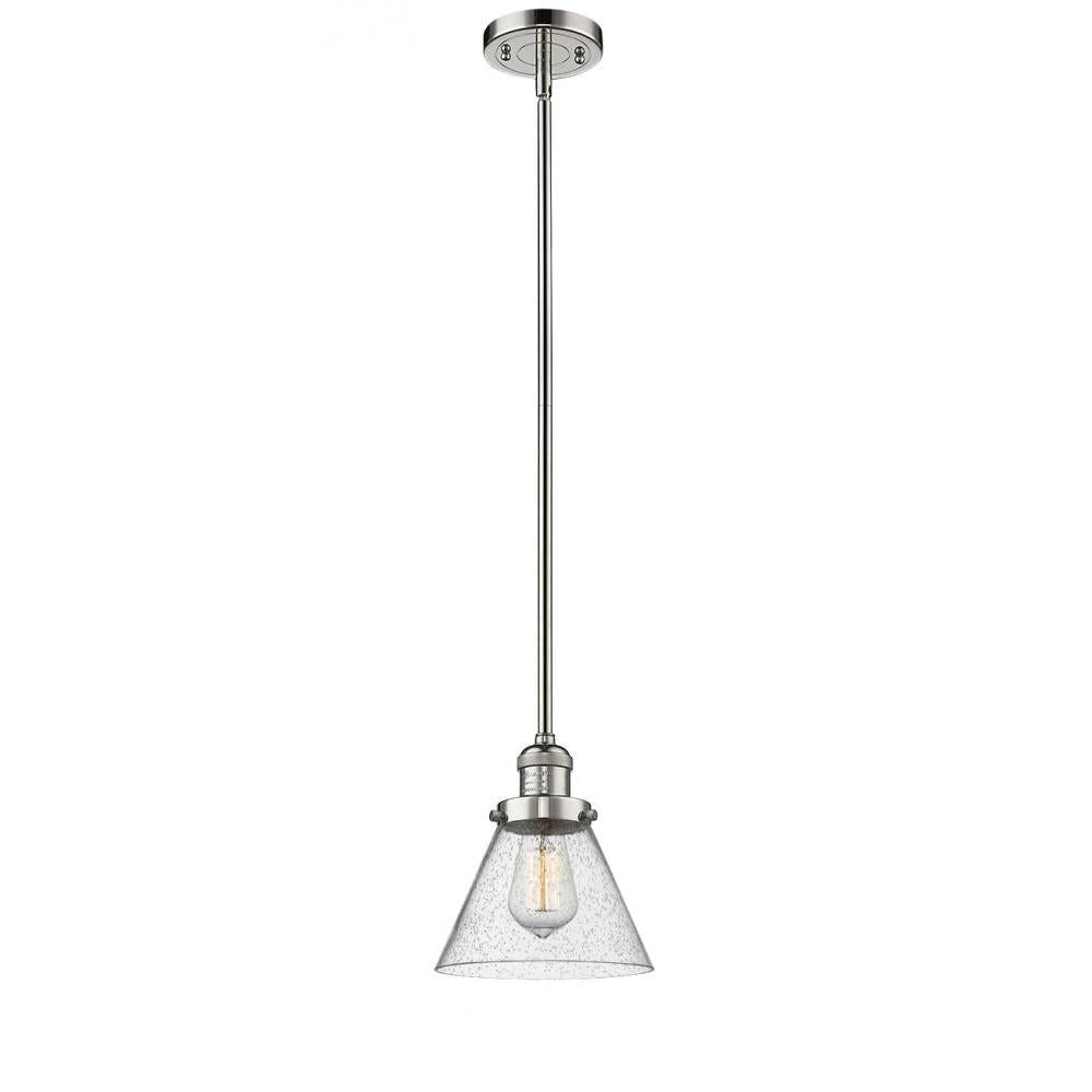 Cone - 1 Light - 8 inch - Polished Nickel - Stem Hung - Mini Pendant