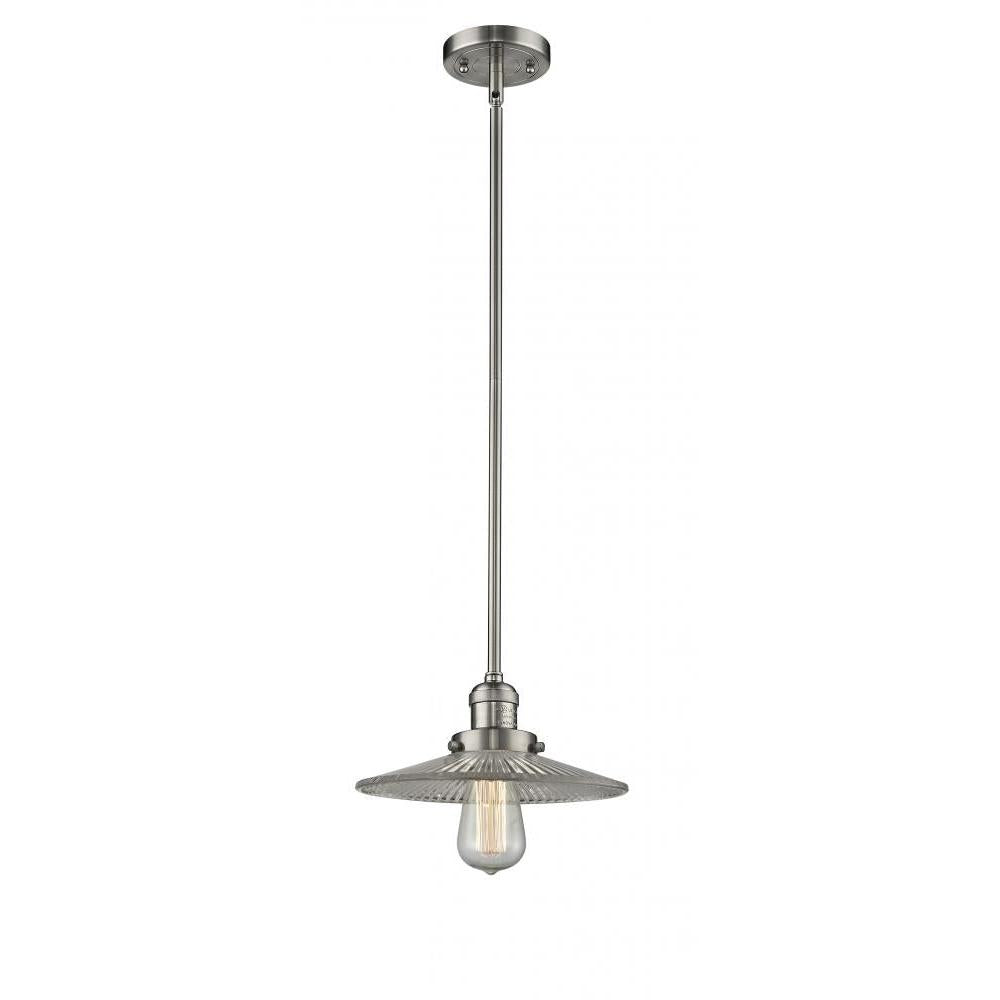 Halophane - 1 Light - 9 inch - Brushed Satin Nickel - Stem Hung - Mini Pendant