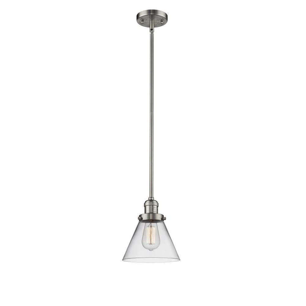 Cone - 1 Light - 8 inch - Brushed Satin Nickel - Stem Hung - Mini Pendant