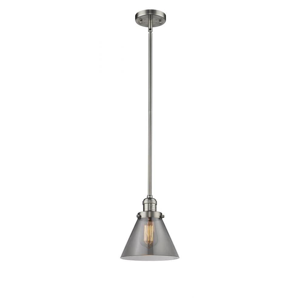 Cone - 1 Light - 8 inch - Brushed Satin Nickel - Stem Hung - Mini Pendant