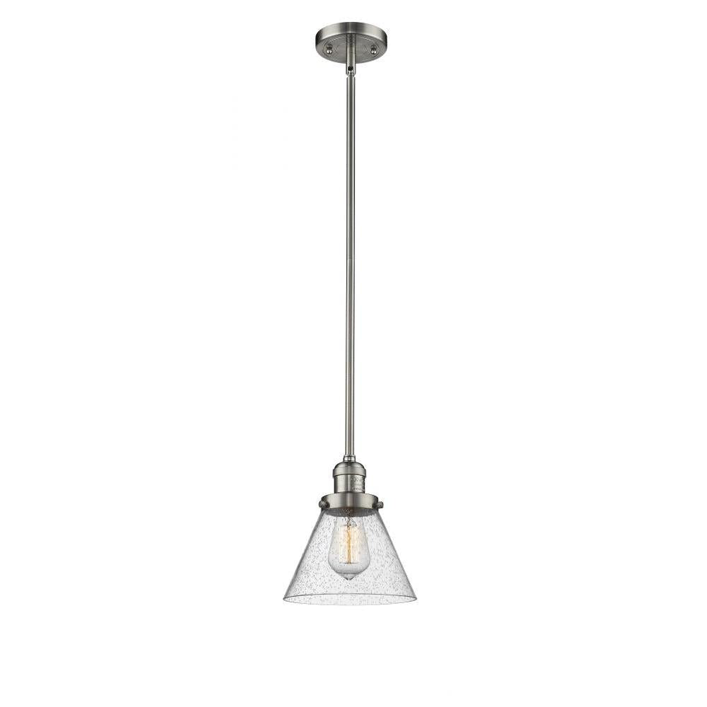 Cone - 1 Light - 8 inch - Brushed Satin Nickel - Stem Hung - Mini Pendant