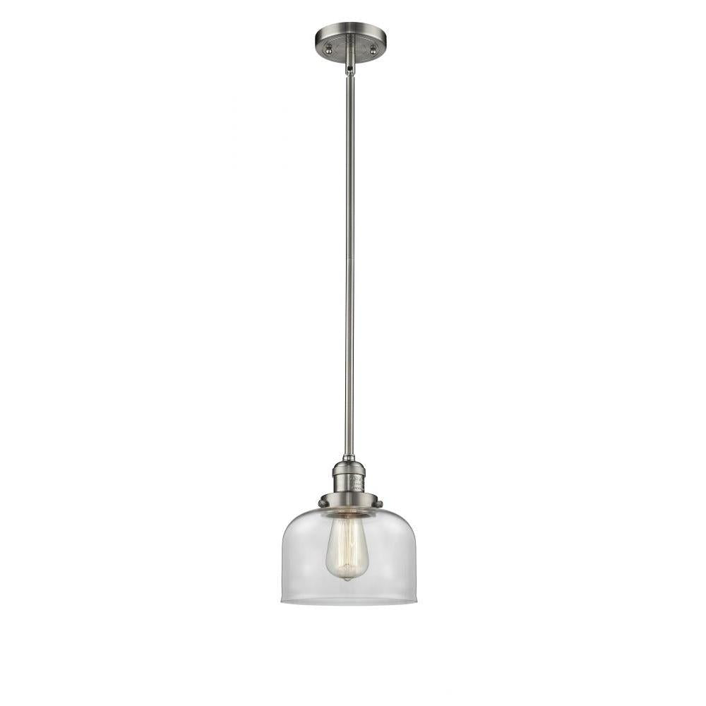 Bell - 1 Light - 8 inch - Brushed Satin Nickel - Stem Hung - Mini Pendant